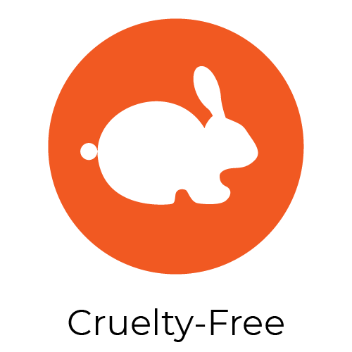 An orange circle with a white rabbit in the middle to represent that the product is cruelty free