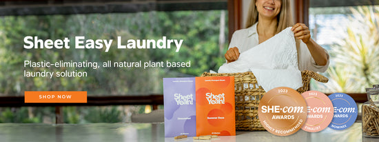 Sheet Yeah! laundry detergent sheet packages Summer Daze and Unscented Sheet Easy Laundry plastic-eliminating,all natural plant based laundry solution. 2023 She-com award winners