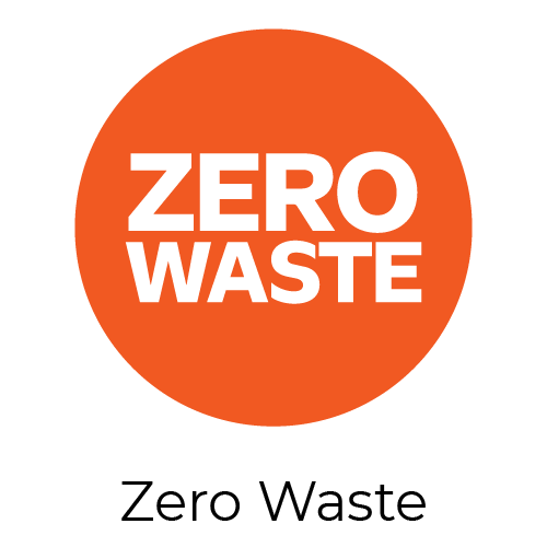 An orange circle with the words Zero Waste written in white text