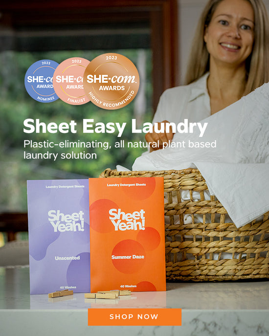 Sheet Yeah! laundry detergent sheet xpackages Summer Daze and Unscented Sheet Easy Laundry plastic-eliminating,all natural plant based laundry solution. 2023 She-com award winners